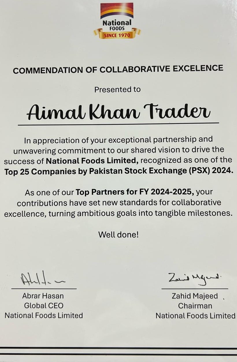 National Foods Commendation Certificate
